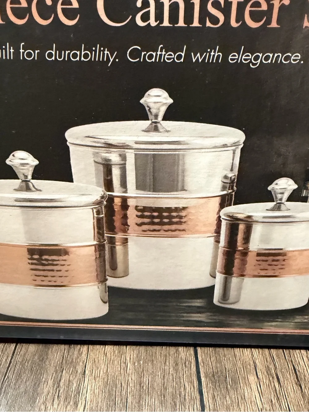 New Stainless Steel Canister Set with Copper Accent - 3 Piece